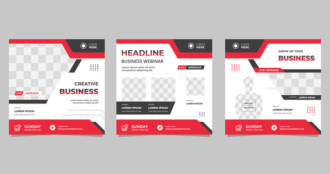 Live webinar social media post template. Vector graphic of collection minimalist background