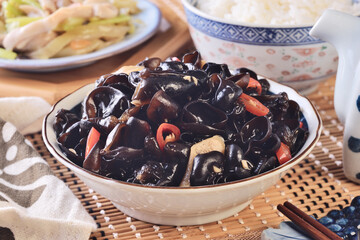 Healthy black fungus salad on the plate  