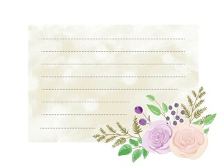 水彩風のバラの花のアレンジメント　メッセージカード・便箋　