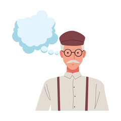 old man perfectly imperfect character with speech bubble