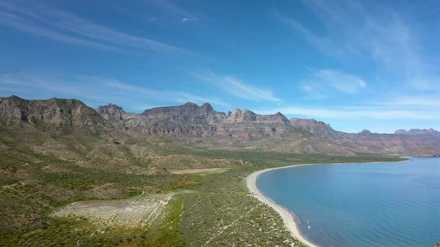 Scenic Backdrop of Ocean Coastline of Baja California, Mexico - Aerial Panorama