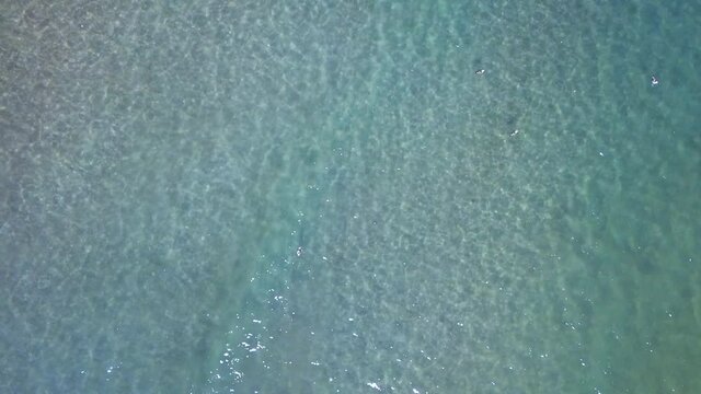 Crystal Clear Blue Water on Mexico Beach. Aerial Overhead View, copy space for text.