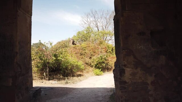 Tracking Shot Through Archway of Ancient Ranthambore Fort, Rajasthan, India
