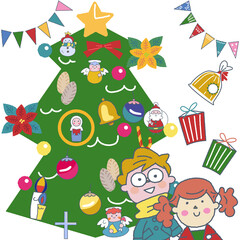 クリスマスを祝う子どもたち　イラスト