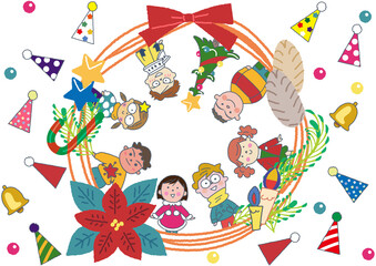クリスマスを祝う子どもたち　イラスト