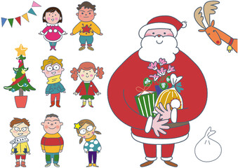 クリスマスを祝う子どもたち　イラスト