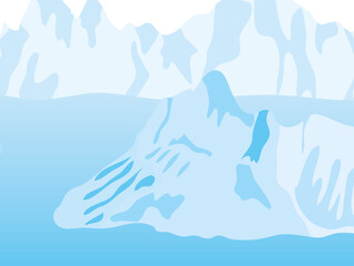 vector illustration of Cartoon Arctic Ice Landscape with Icebergs Outdoor Scene