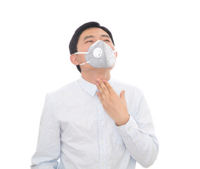 Man wearing a mask is coughing