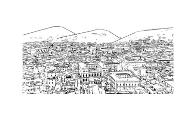 Building view with landmark of Bologna is the capital and largest city of Northern Italy. Hand drawn sketch illustration in vector. © dhanu3182