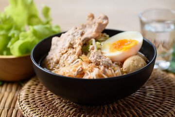 Asian food, rice noodle spicy soup