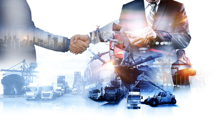 Business people shaking hands, success business of Logistics Industrial Container Cargo freight...