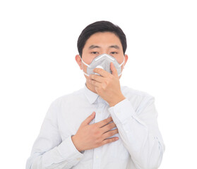 Man wearing a mask in front of white background