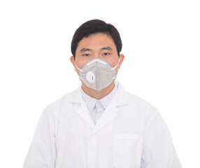 Doctor wearing a mask in front of white background