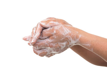 Fototapeta premium Closeup of washing hands before white background