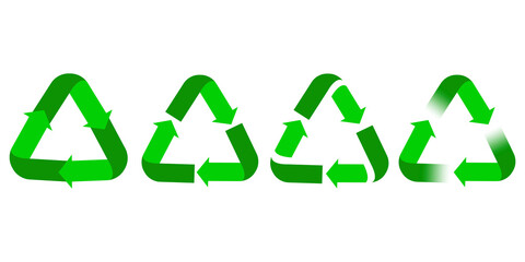 Obraz premium Recycling logo set. Reuse symbol. Arrow triangles. Green bio icons. Vector illustration. Stock image.