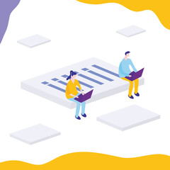 people using laptop on document business infographic