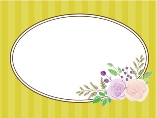 水彩風　　バラの花束の楕円形フレーム