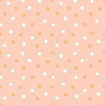 Cute modern kids and baby girl orange and white dense solid and outline stars pattern on pink background