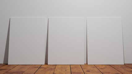 Plain white frames sitting on wall with shadows drop for mockup or art presentation