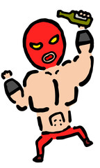 Drunk Wrestler  : Hand drawn vector illustration like woodblock print