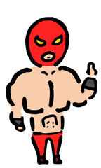 Wrestler pointing up : Hand drawn vector illustration like woodblock print