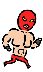 Wrestler running : Hand drawn vector illustration like woodblock print