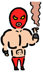 Smoking Wrestler : Hand drawn vector illustration like woodblock print