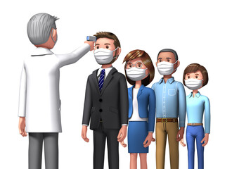 Illustration of doctor and businessman measuring temperature by 3d rendering2