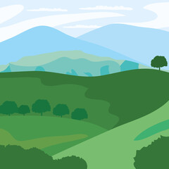 Hills and mountains with trees landscape
