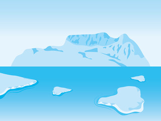 polar landscape scene with icebergs