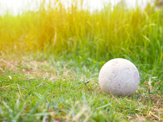 White old ball on green grass in the field