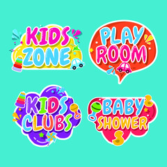 Kids zone, kids room design vector template.