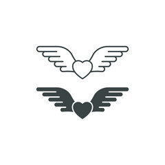 Heart with angel wings line and glyph icon isolated on white background. Vector illustration