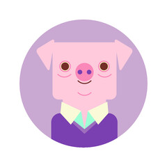 Office clerk piggy, anthropomorphic design. Design for stickers, logo, web and mobile app. Isolated vector illustration.
