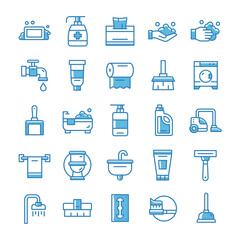 Set of Hygiene icons with blue style.