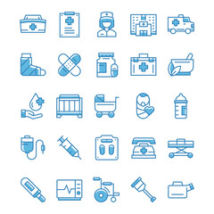 Set of Nurse icons with blue style.