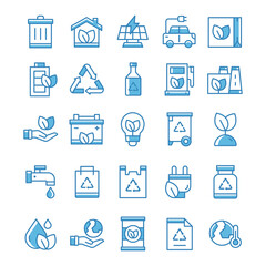 Set of Ecology icons with blue style.
