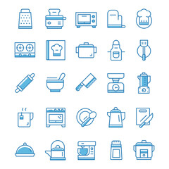 Set of Kitchen icons with blue style.