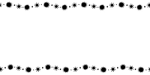 Background, frame, border from molecules, cells of virus, bacteria. Horizontal top and bottom edging, border on theme of Pandemic, epidemic covid-19, quarantine, vaccination. Vector drawn isolated