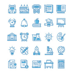 Set of Back to school icons with blue style.