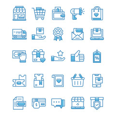 Set of Shopping icons with blue style.