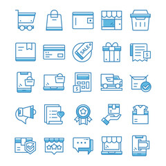 Set of Shopping icons with blue style.