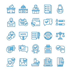 Set of Voting and election icons with blue style.