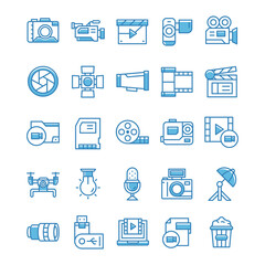 Set of Videography icons with blue style.