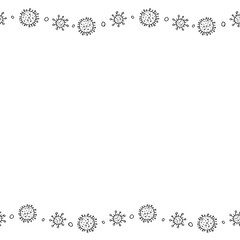 Background, frame, border from molecules, cells of virus, bacteria. Horizontal top and bottom edging, border on theme of Pandemic, epidemic covid-19, quarantine, vaccination. Vector drawn isolated