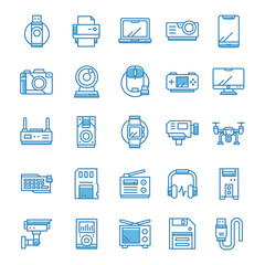 Set of Device and gadget icons with blue style.