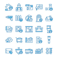 Set of Home Renovation icons with blue style.