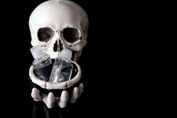 Skeleton Skull with Hand Sanitizer bottles for covid 19