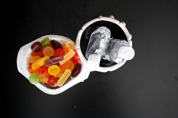 Skeleton Skull with Candy to eat during Halloween