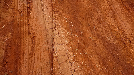 Tire tracks on the dry cracked ground 